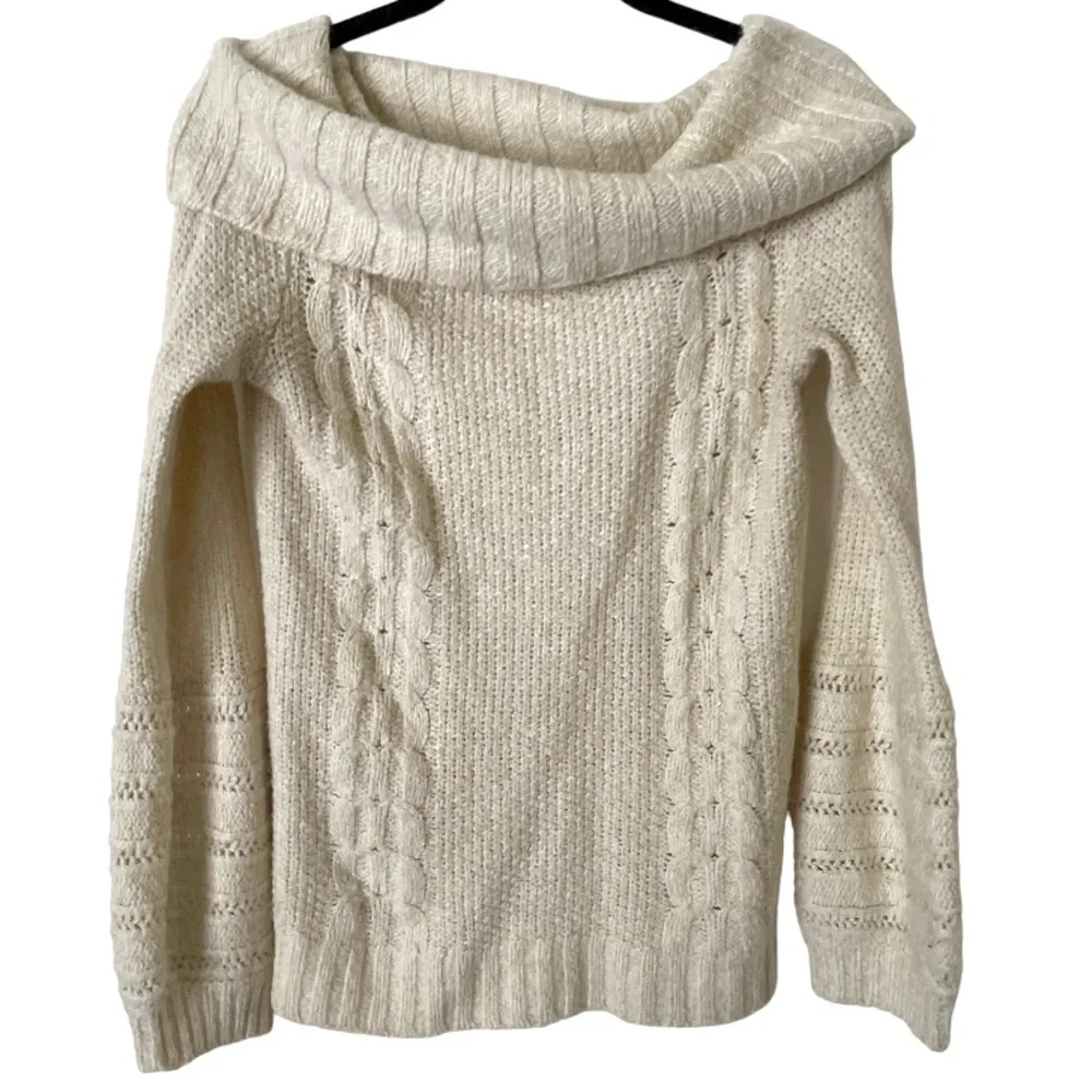 Anthropologie Sleeping on Snow Neves Off‎ Shoulder Pullover Cable knit Sweater